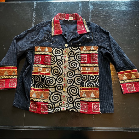 Notations Jackets & Blazers - Vintage Notations Size 20 XXL 2X Red Blue Tribal Blazer Unique Grandma Chic
